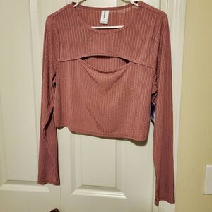 NWT BP Mauve Ribbed Cutout Crop Top XL